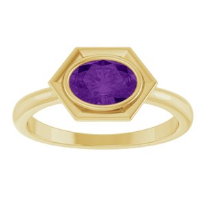 14K Yellow Gold Natural Amethyst Oval Ring