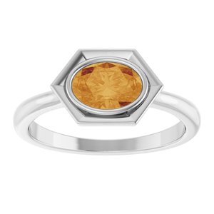 14K White Gold Natural Citrine Oval Ring