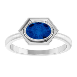 14K White Gold Lab-Grown Blue Sapphire Oval Ring
