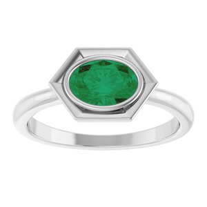 14K White Gold Lab-Grown Emerald Oval Ring