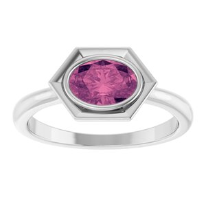 Sterling Silver Natural Pink Touramline Oval Ring