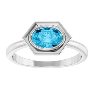 14K White Gold Natural Aquamarine Oval Ring