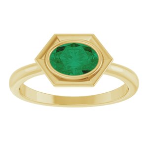 14K Yellow Gold Natural Emerald Oval Ring