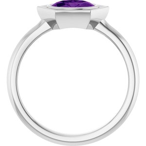14K White Gold Natural Amethyst Oval Ring