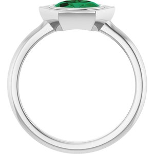 14K White Gold Natural Emerald Oval Ring