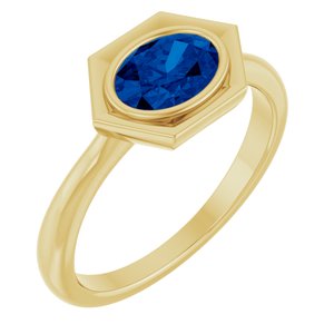 14K Yellow Gold Lab-Grown Blue Sapphire Oval Ring