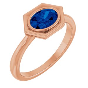 14K Rose Gold Lab-Grown Blue Sapphire Oval Ring