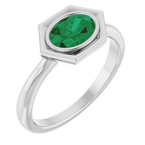 14K White Gold Natural Emerald Oval Ring