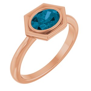 14K Rose Gold Natural London Blue Topaz Oval Ring