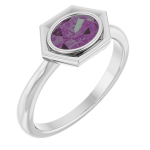 14K White Gold Lab-Grown Alexandrite Oval Ring