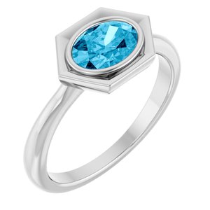 Sterling Silver Natural Aquamarine Oval Ring