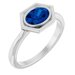 Platinum Lab-Grown Blue Sapphire Oval Ring
