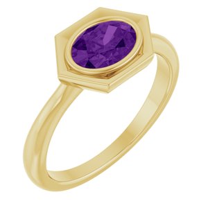 14K Yellow Gold Natural Amethyst Oval Ring