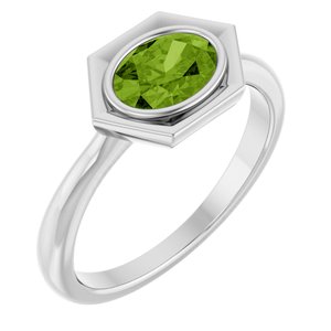 Platinum Natural Peridot Oval Ring