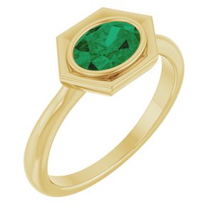 14K Yellow Gold Lab-Grown Emerald Oval Ring