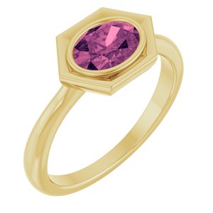 14K Yellow Gold Natural Pink Touramline Oval Ring