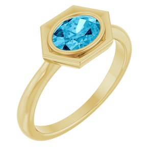 14K Yellow Gold Natural Aquamarine Oval Ring