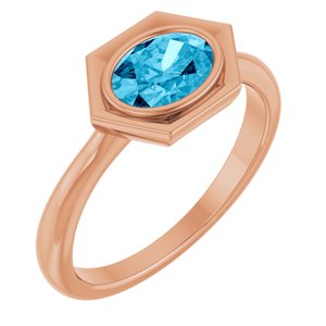 14K Rose Gold Natural Aquamarine Oval Ring