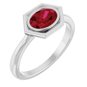 Sterling Silver Lab-Grown Ruby Oval Ring