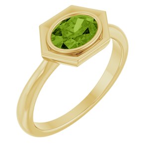 14K Yellow Gold Natural Peridot Oval Ring