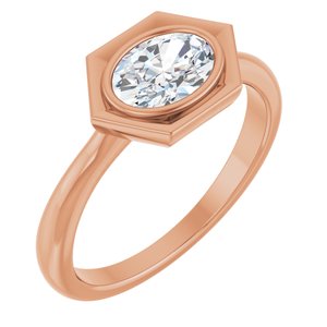 14K Rose Gold Natural White Sapphire Oval Ring