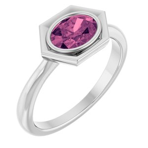 Sterling Silver Natural Pink Touramline Oval Ring