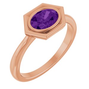 14K Rose Gold Natural Amethyst Oval Ring