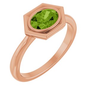 14K Rose Gold Natural Peridot Oval Ring