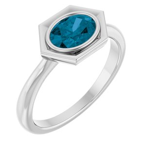 Sterling Silver Natural London Blue Topaz Oval Ring