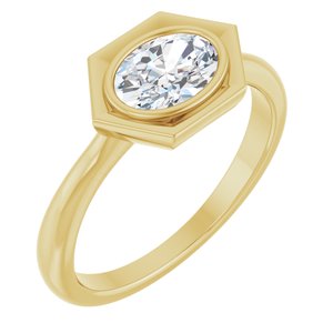 14K Yellow Gold Natural White Sapphire Oval Ring