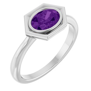Platinum Natural Amethyst Oval Ring