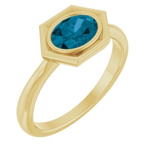 14K Yellow Gold Natural London Blue Topaz Oval Ring