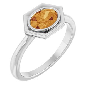 Platinum Natural Citrine Oval Ring
