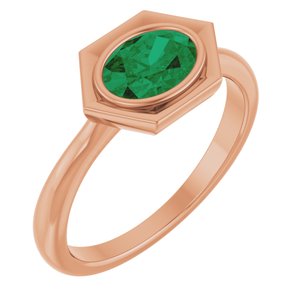 14K Rose Gold Lab-Grown Emerald Oval Ring