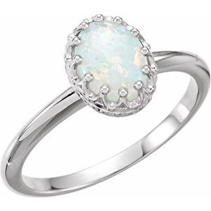 14K White Gold Natural White Opal Crown Ring