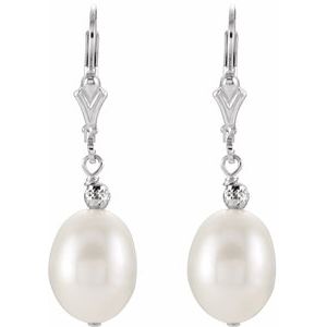Sterling Silver 9-9.5 mm Cultured White Freshwater Pearl Earrings