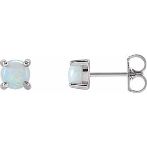 14K White Gold 5 mm Natural White Opal Earrings