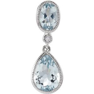14K White Gold Natural Aquamarine & .006 CTW Natural Diamond Pendant