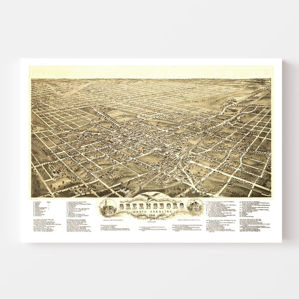 Vintage Map of Greensboro, North Carolina 1891