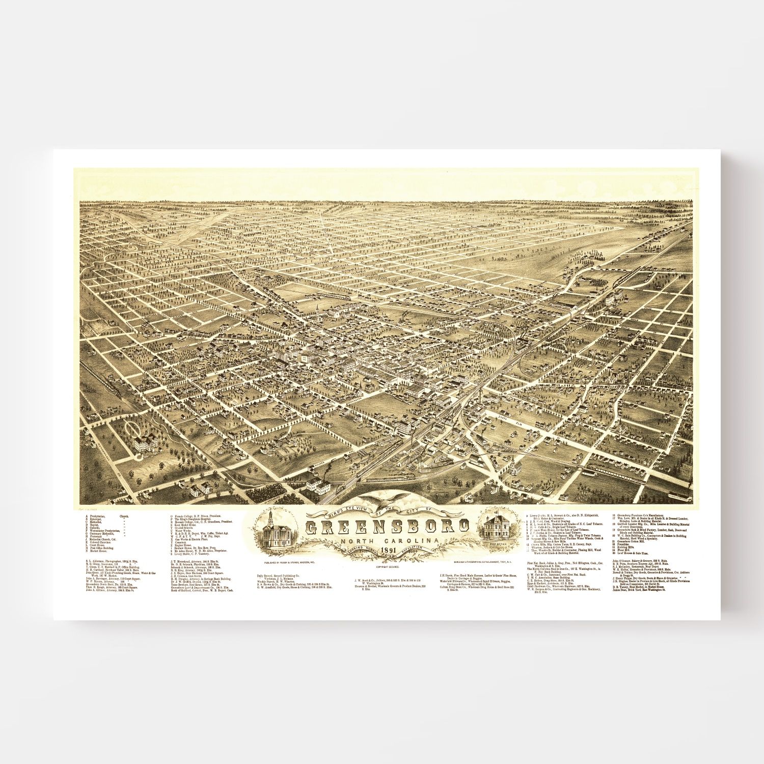 Vintage Map of Greensboro, North Carolina 1891