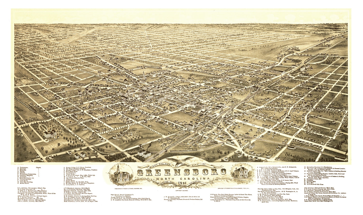 Vintage Map of Greensboro, North Carolina 1891