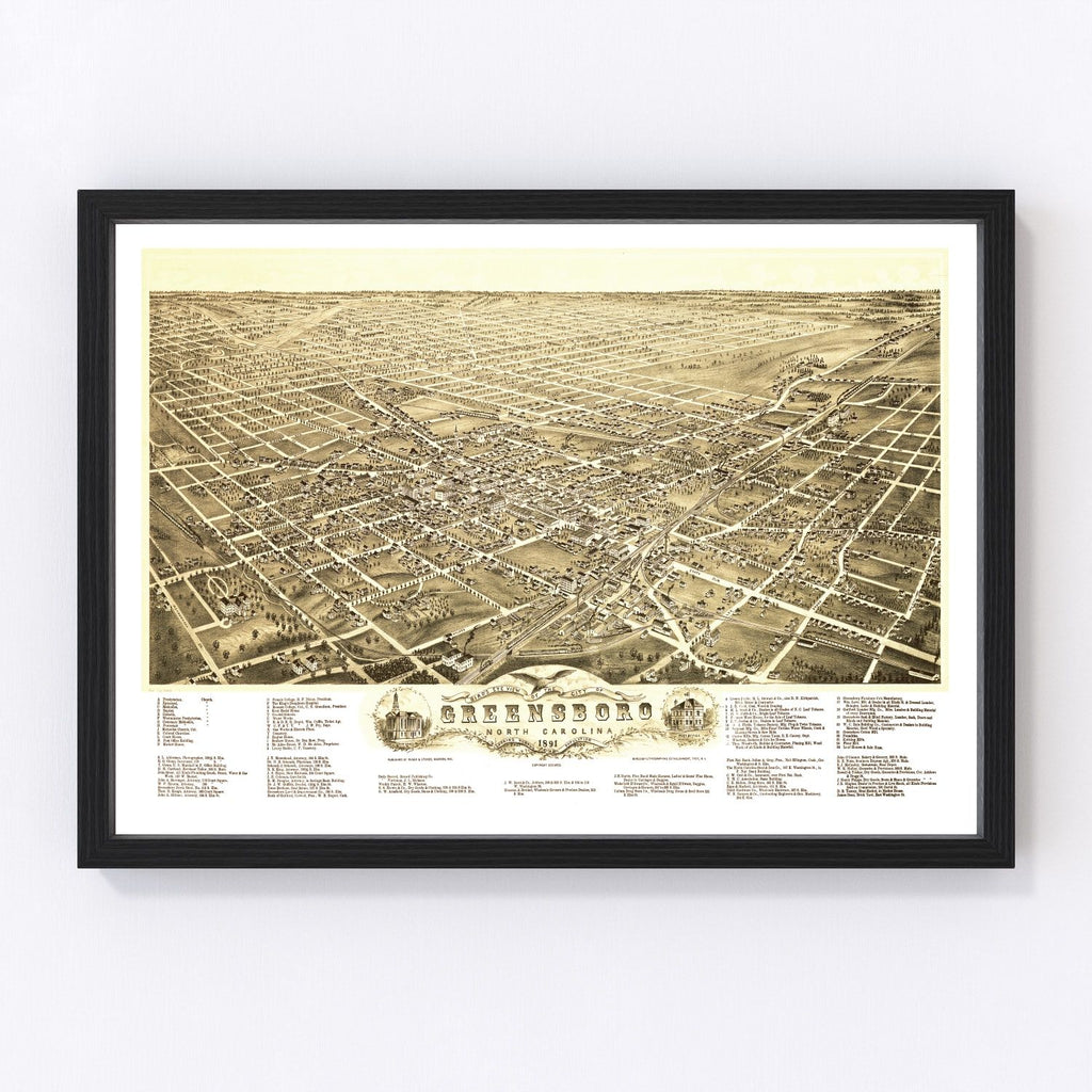 Vintage Map of Greensboro, North Carolina 1891