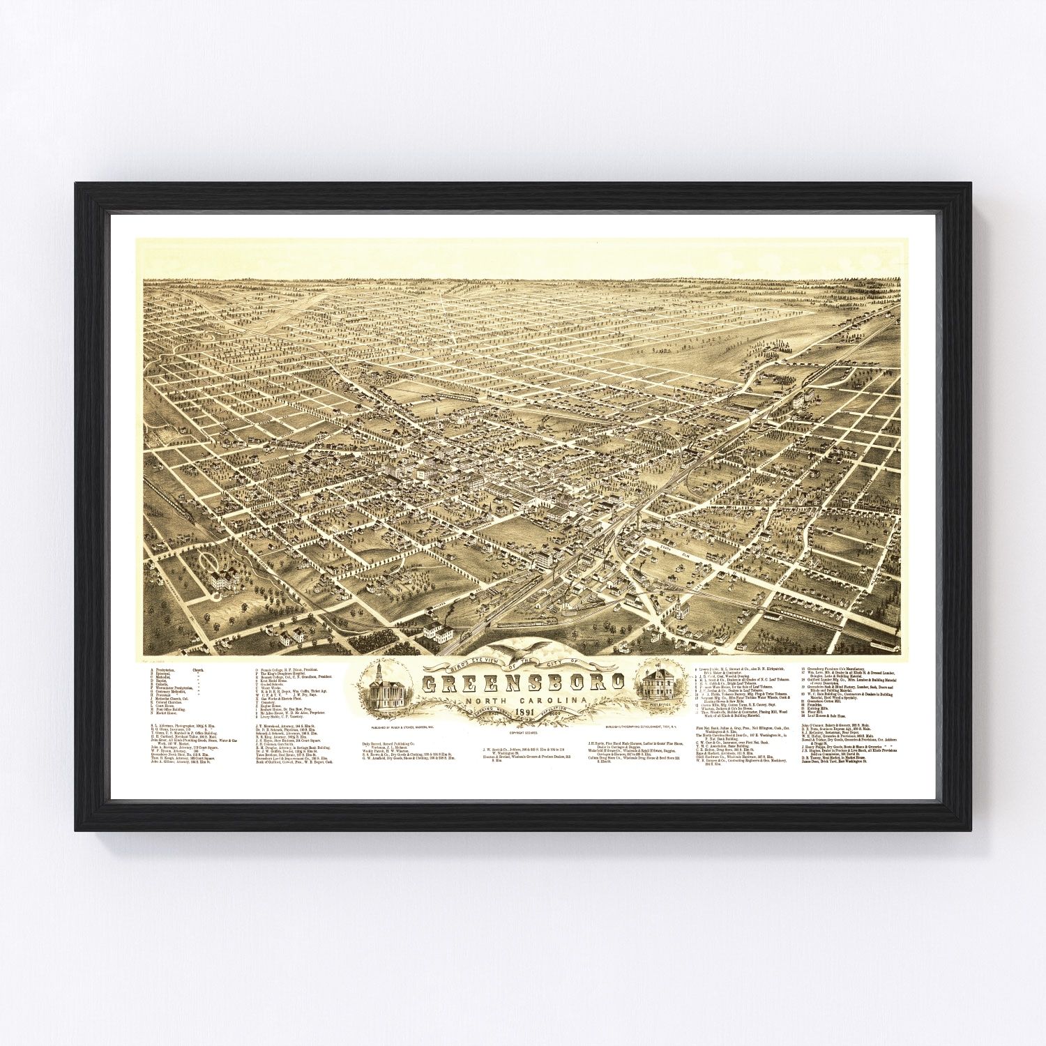 Vintage Map of Greensboro, North Carolina 1891