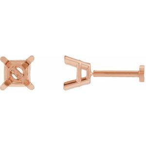 14K Rose Gold 4 mm Square 4-Prong Lightweight Earring Mounting