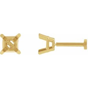 14K Yellow Gold 4 mm Square 4-Prong Lightweight Earring Mounting