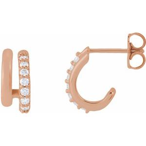 14K Rose Gold 1/5 CTW Natural Diamond Stacked 11.7 mm Double J-Hoop Earrings – image 2
