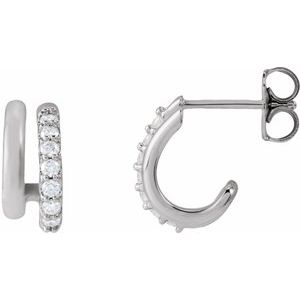 Sterling Silver 1/5 CTW Natural Diamond Stacked 11.7 mm Double J-Hoop Earrings