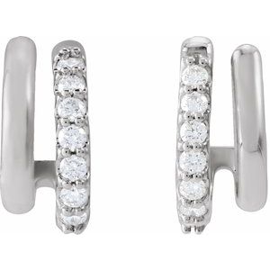 Platinum 1/5 CTW Natural Diamond Stacked 11.7 mm Double J-Hoop Earrings – image 3