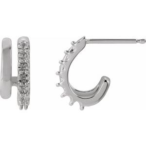 14K White Gold Accented Stacked Right 11.7 mm Double J-Hoop Earring Mounting