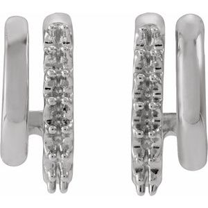 14K White Gold Accented Stacked Right 11.7 mm Double J-Hoop Earring Mounting – image 2